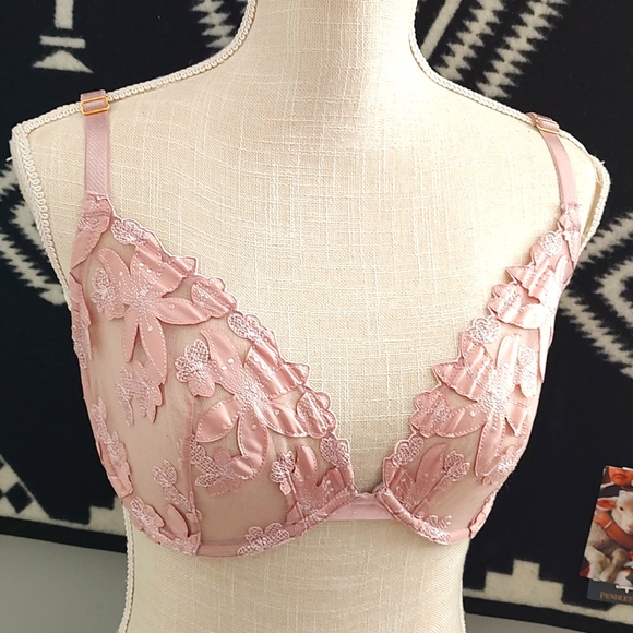 💕GUC Victoria's Secret Unlined Floral Plunge Underwire Bra, Dusty Rose Floral - Picture 2 of 11